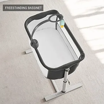 Yacul Baby Bassinet Bedside Sleeper, with Music Box, Easy to Assemble Bed to Bed, Adjustable Portable Crib for Infants Baby Boys and Girls (Dark Gray)