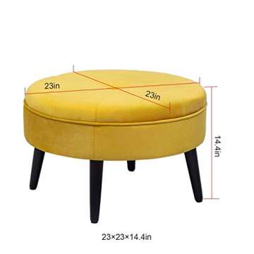 Joveco Small Round Ottoman, Velvet Upholstered Footrest Stool Seat with Wooden Legs, Vanity Stool Coffee Table for Bedroom Living Room (Yellow)