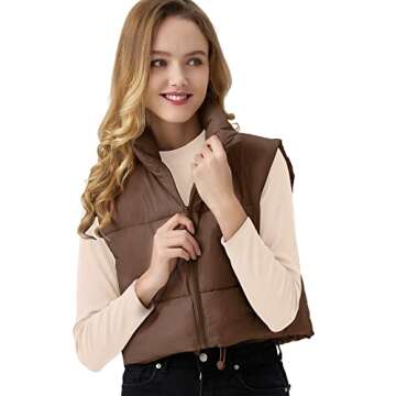 ANAYSN Women's Cropped Puffer Vest Sleeveless Warm Vests For Women Winter Brown Puffy Vest Lightweig...