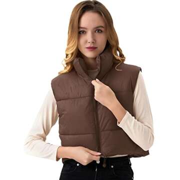 ANAYSN Women's Cropped Puffer Vest Sleeveless Warm Vests For Women Winter Brown Puffy Vest Lightweight Cropped Puffer Jackets（Bear;S）