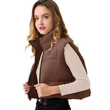 ANAYSN Women's Cropped Puffer Vest Sleeveless Warm Vests For Women Winter Brown Puffy Vest Lightweight Cropped Puffer Jackets（Bear;S）