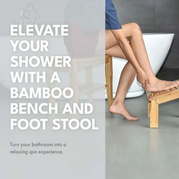ToiletTree Products Bamboo Bench with Foot Stool - Shower Stool and Foot Stool for The Bathroom or S...