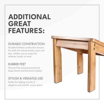 ToiletTree Products Bamboo Bench with Foot Stool - Shower Stool and Foot Stool for The Bathroom or Spa - Stylish Shower Chair for Bathroom Accessories