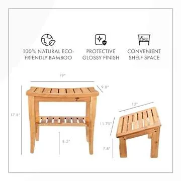 ToiletTree Products Bamboo Bench with Foot Stool - Shower Stool and Foot Stool for The Bathroom or Spa - Stylish Shower Chair for Bathroom Accessories