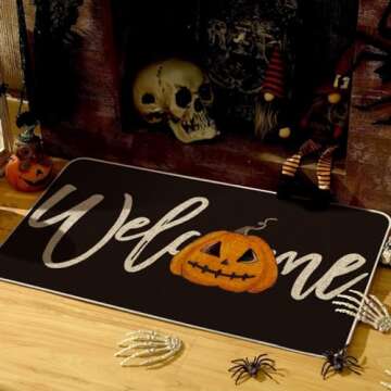 Artoid Mode Black Pumpkin Halloween Welcome Doormat, Home Decor Low-Profile Switch Rug Door Mat Floo...