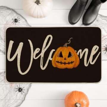 Artoid Mode Black Pumpkin Halloween Welcome Doormat, Home Decor Low-Profile Switch Rug Door Mat Floor Mat for Indoor Outdoor 17x29 Inch