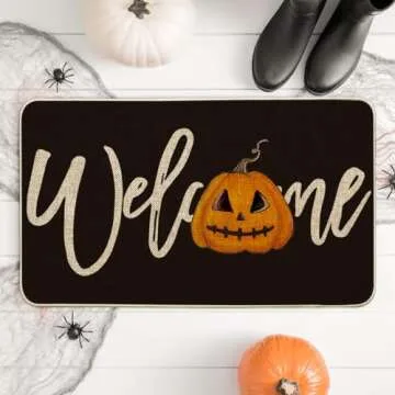 Artoid Mode Black Pumpkin Halloween Welcome Doormat, Home Decor Low-Profile Switch Rug Door Mat Floor Mat for Indoor Outdoor 17x29 Inch
