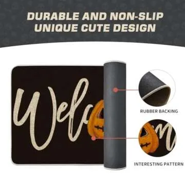 Artoid Mode Black Pumpkin Halloween Welcome Doormat, Home Decor Low-Profile Switch Rug Door Mat Floor Mat for Indoor Outdoor 17x29 Inch