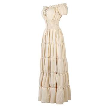 Haorugut Renaissance Dress Women Fairy Irish Dress for Women Costume Peasant Smocked Waist Beige XL