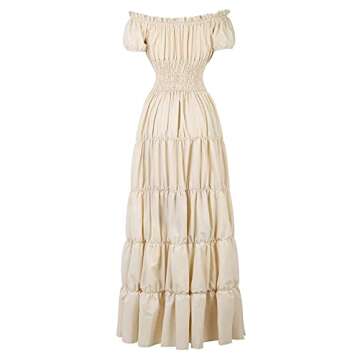Haorugut Renaissance Dress Women Fairy Irish Dress for Women Costume Peasant Smocked Waist Beige XL