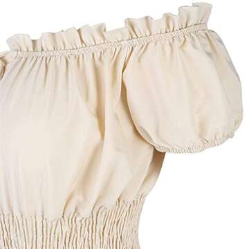 Haorugut Renaissance Dress Women Fairy Irish Dress for Women Costume Peasant Smocked Waist Beige XL