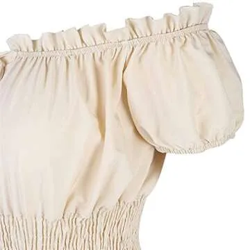 Haorugut Renaissance Dress Women Fairy Irish Dress for Women Costume Peasant Smocked Waist Beige XL