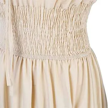 Haorugut Renaissance Dress Women Fairy Irish Dress for Women Costume Peasant Smocked Waist Beige XL