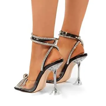 Yolkomo Chic Rhinestone Bow Heels for Women