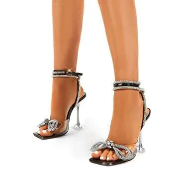 Yolkomo Chic Rhinestone Bow Heels for Women
