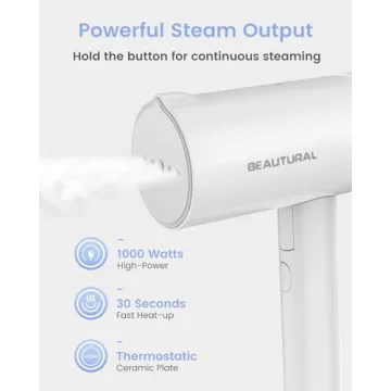 BEAUTURAL Steamer for Clothes, Foldable Handheld Clothing Wrinkles Remover for Garments, 30-Second Fast Heat-up, Portable Fabric Steamer for 120V Countries, Not for Use in 220V Such as Europe
