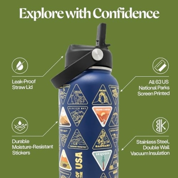 Wondery National Parks Water Bottle with Stickers, 32 oz