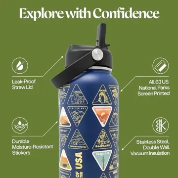 Wondery National Parks Water Bottle with Stickers, 32 oz