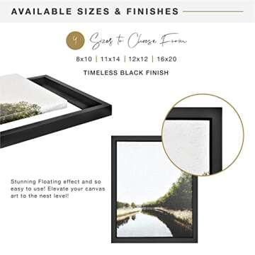 MCS Canvas Float Frames 12x12 Frame, Black Square Frame for Finished Canvases, Vertical & Horizontal Wall Hanging Frame for Canvas Paintings (1-Pack)
