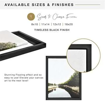 MCS Canvas Float Frames 12x12 Frame, Black Square Frame for Finished Canvases, Vertical & Horizontal Wall Hanging Frame for Canvas Paintings (1-Pack)