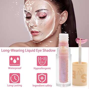 HPEVA 5Pcs Liquid Glitter Eyeshadow,Metallic Shimmer Waterproof Long Lasting Quick-Drying Sparkling Eye Glitter Makeup Cosmetic Glitter Liquid Eye Shadow for Women Girls