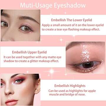 HPEVA 5Pcs Liquid Glitter Eyeshadow,Metallic Shimmer Waterproof Long Lasting Quick-Drying Sparkling Eye Glitter Makeup Cosmetic Glitter Liquid Eye Shadow for Women Girls