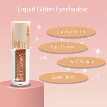 HPEVA 5Pcs Liquid Glitter Eyeshadow,Metallic Shimmer Waterproof Long Lasting Quick-Drying Sparkling Eye Glitter Makeup Cosmetic Glitter Liquid Eye Shadow for Women Girls