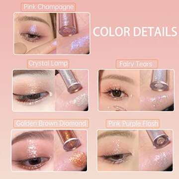 HPEVA 5Pcs Liquid Glitter Eyeshadow,Metallic Shimmer Waterproof Long Lasting Quick-Drying Sparkling Eye Glitter Makeup Cosmetic Glitter Liquid Eye Shadow for Women Girls