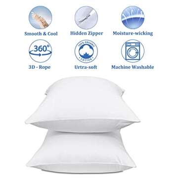 Precoco White Pillow Cases Standard Size Set of 4 | 100% Cotton Pillowcases with Zipper Hidden | Premium Cooling Decorative Pillow Covers with 600 Thread Count, Soft & Smooth, 20x26 inches