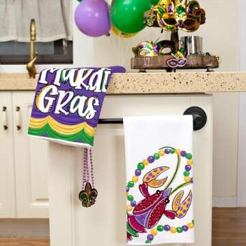 ARKENY Mardi Gras Kitchen Towels for Mardi Gras Decor Crawfish Decorations Beads Dish Towels 18x26 Inch Bar Drying Cloth Tea Sign Hand Towel for Mardi Gras Carnival Decorations Set of 2 AD051