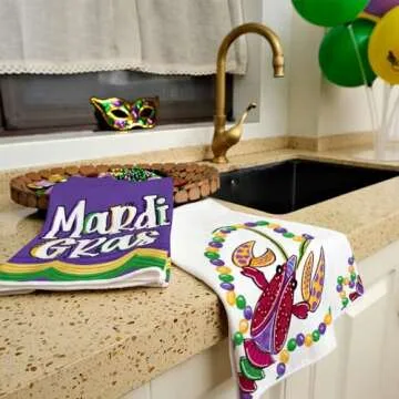 ARKENY Mardi Gras Kitchen Towels for Mardi Gras Decor Crawfish Decorations Beads Dish Towels 18x26 Inch Bar Drying Cloth Tea Sign Hand Towel for Mardi Gras Carnival Decorations Set of 2 AD051