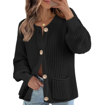 MEROKEETY Women's Long Sleeve Cardigan Sweater Fall Button Down Ribbed Knit Outerwear Coats with Poc...