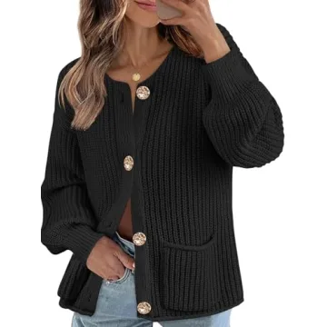 MEROKEETY Women's Long Sleeve Cardigan Sweater Fall Button Down Ribbed Knit Outerwear Coats with Poc...