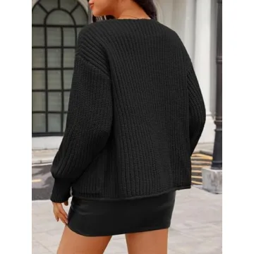 MEROKEETY Women's Long Sleeve Cardigan Sweater Fall Button Down Ribbed Knit Outerwear Coats with Pockets, Black, Small