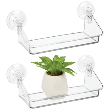 mDesign Clear Suction Shelves - 2 Pack Home Organizer