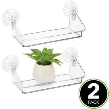 mDesign Clear Suction Shelves - 2 Pack Home Organizer