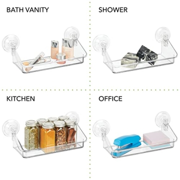 mDesign Clear Suction Shelves - 2 Pack Home Organizer