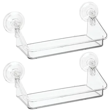 mDesign Clear Suction Shelves - 2 Pack Home Organizer