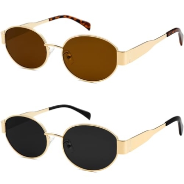 Trendy Gold Retro Oval Sunglasses for Women and Men