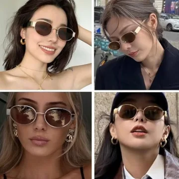 Trendy Gold Retro Oval Sunglasses for Women and Men
