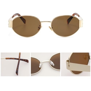 Trendy Gold Retro Oval Sunglasses for Women and Men