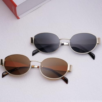 Trendy Gold Retro Oval Sunglasses for Women and Men