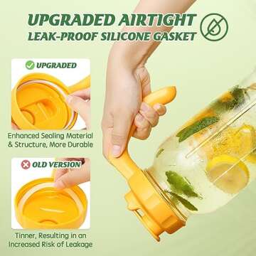 Soligt Glass Mason Jar Pitcher with Lid, Wide Mouth Flip Cap Pour Spout Leak-proof Lid with Handle, 64 oz (2 Quart /1.9 Liter), for Sun Tea/Iced Tea/Juice/Cold Brew Coffee/Milk (1 Pack, Vivid Yellow)