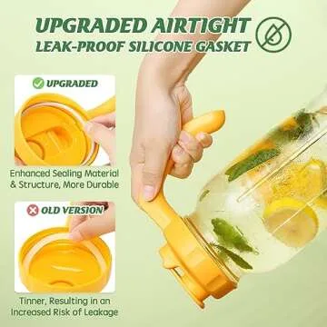 Soligt Glass Mason Jar Pitcher with Lid, Wide Mouth Flip Cap Pour Spout Leak-proof Lid with Handle, 64 oz (2 Quart /1.9 Liter), for Sun Tea/Iced Tea/Juice/Cold Brew Coffee/Milk (1 Pack, Vivid Yellow)