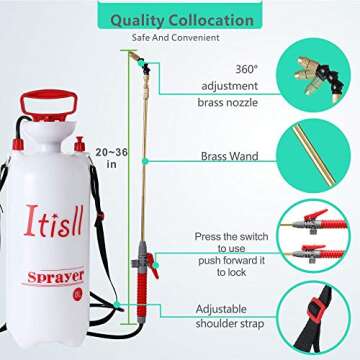 Itisll Portable Garden Pump Sprayer - Brass Wand & Strap