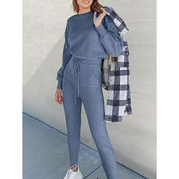 ANRABESS Women's Two Piece Outfits Sweater Sets Long Sleeve Knit Pullover and Jogger Pants Tracksuit Lounge Set 2024 Clothes Small