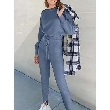 ANRABESS Women's Two Piece Outfits Sweater Sets Long Sleeve Knit Pullover and Jogger Pants Tracksuit Lounge Set 2024 Clothes Small