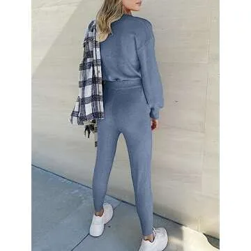 ANRABESS Women's Two Piece Outfits Sweater Sets Long Sleeve Knit Pullover and Jogger Pants Tracksuit Lounge Set 2024 Clothes Small