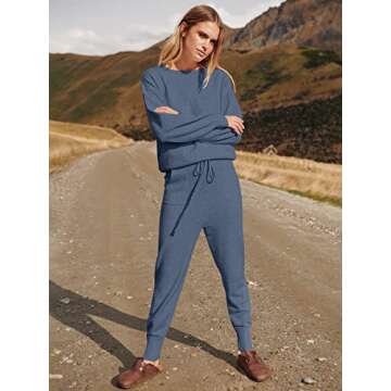 ANRABESS Women's Two Piece Outfits Sweater Sets Long Sleeve Knit Pullover and Jogger Pants Tracksuit Lounge Set 2024 Clothes Small