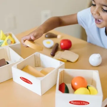 Melissa & Doug Wooden Play Food Set 21 Pieces 4 Crates